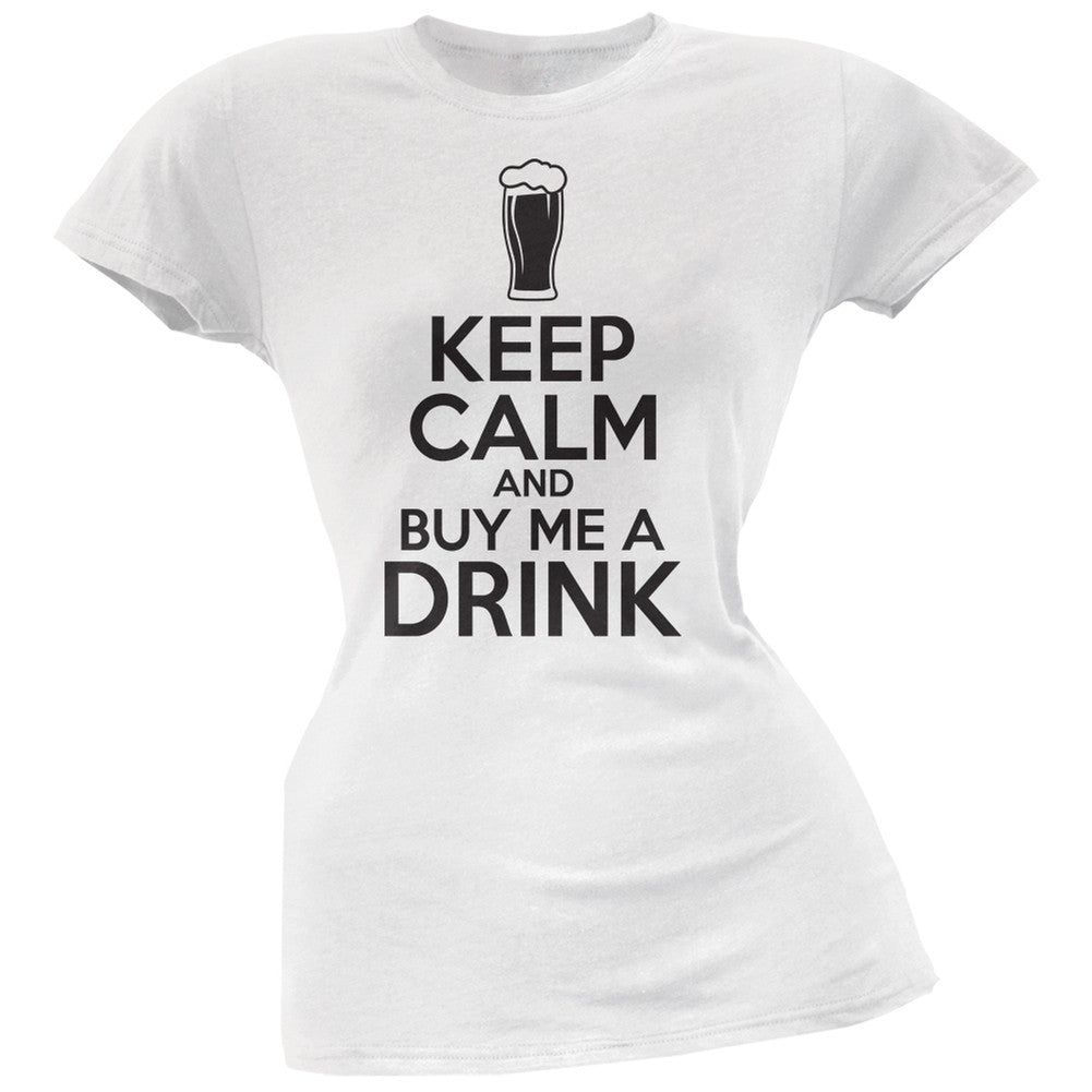 St. Patricks Day - Keep Calm Buy Me A Drink White Soft Juniors T-Shirt Juniors T-Shirts Old Glory 2XL White