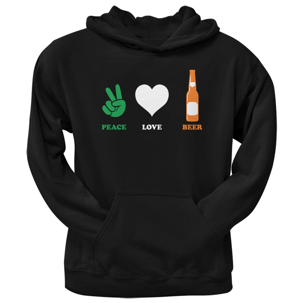 St. Patricks Day - Peace Love Beer Black Adult Pullover Hoodie Men's Hoodies Old Glory 2XL Black