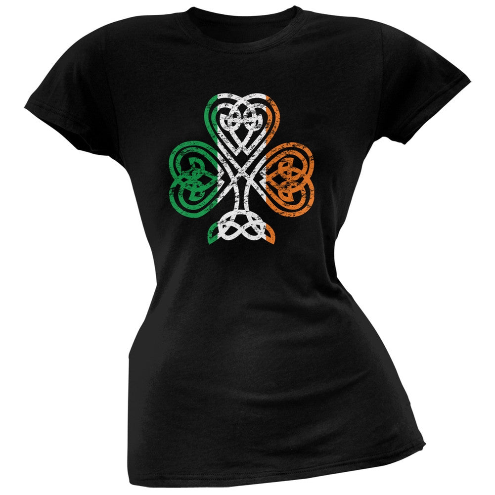 St. Patricks Day - Shamrock Knot Black Soft Juniors T-Shirt Juniors T-Shirts Old Glory 2XL Black