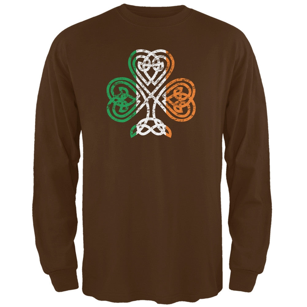 St. Patricks Day - Shamrock Knot Brown Adult Long Sleeve T-Shirt Men's Long Sleeves Old Glory 2XL Brown