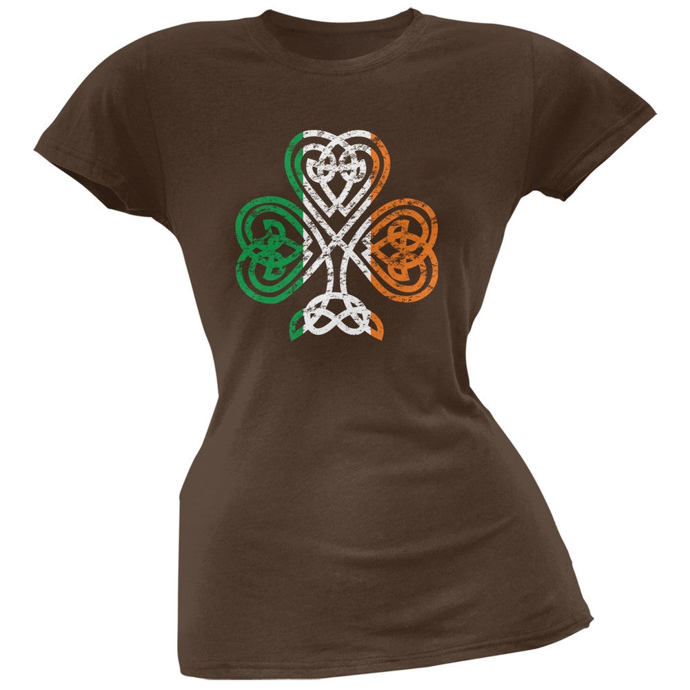 St. Patricks Day - Shamrock Knot Brown Soft Juniors T-Shirt Juniors T-Shirts Old Glory 2XL Brown