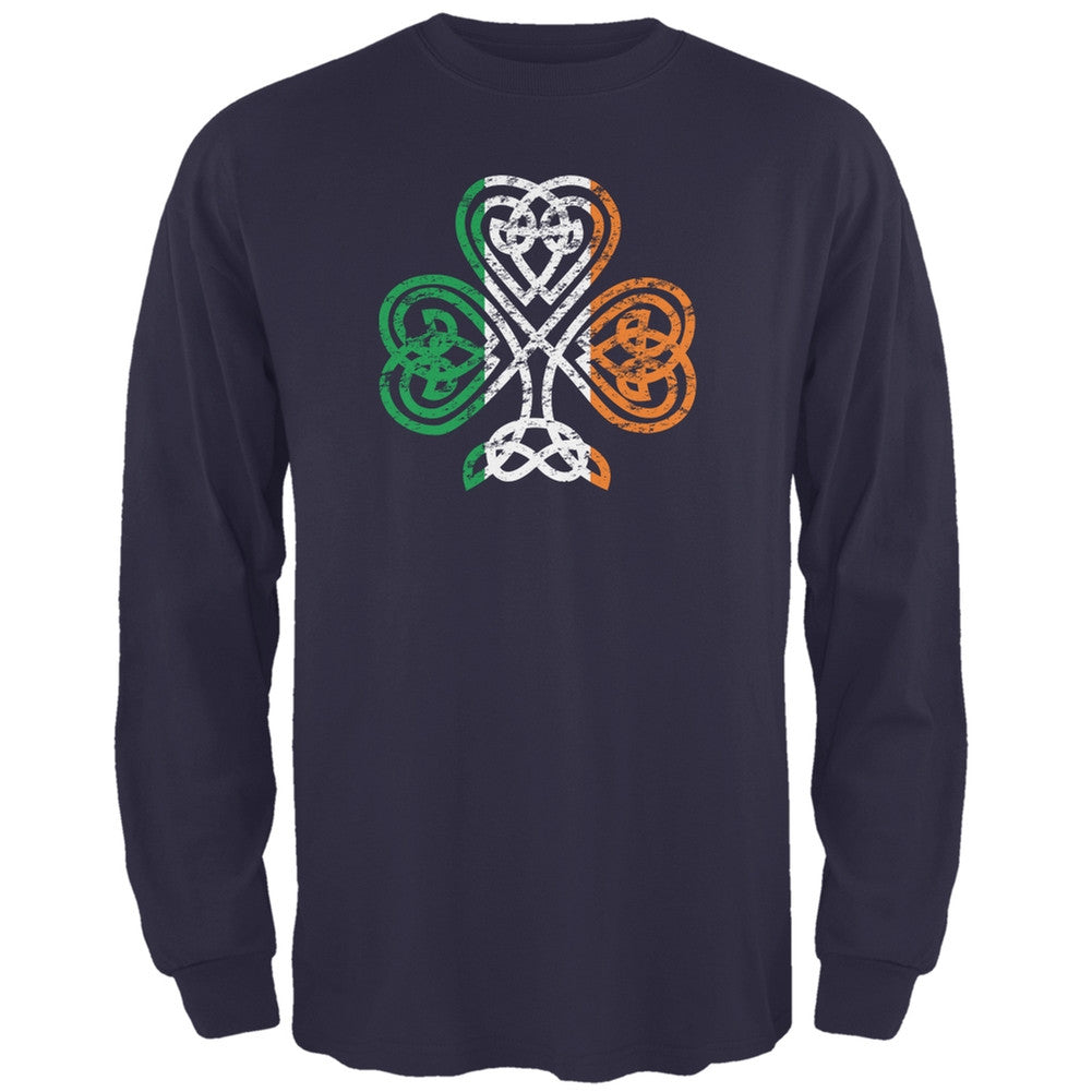 St. Patricks Day - Shamrock Knot Navy Adult Long Sleeve T-Shirt Men's Long Sleeves Old Glory 2XL Blue