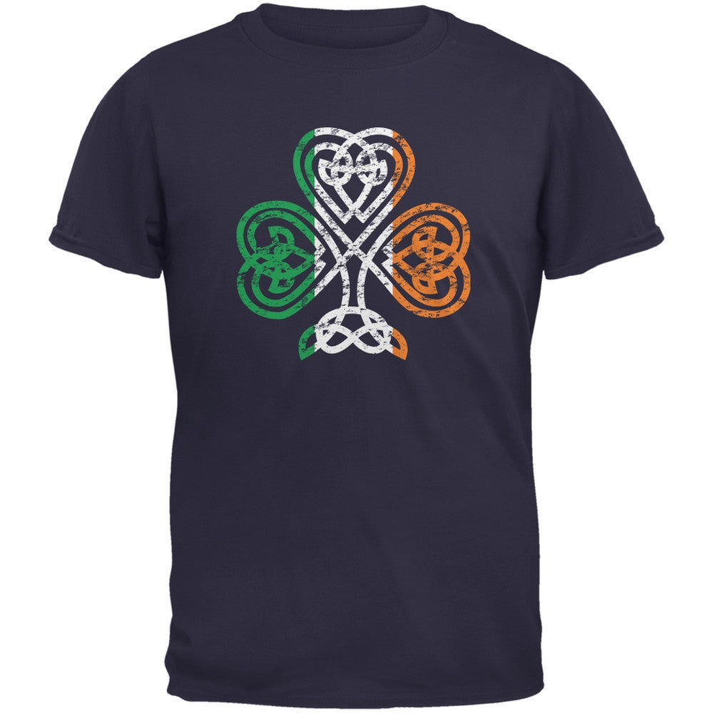 St. Patricks Day - Shamrock Knot Navy Adult T-Shirt Men's T-Shirts Old Glory 2XL Blue