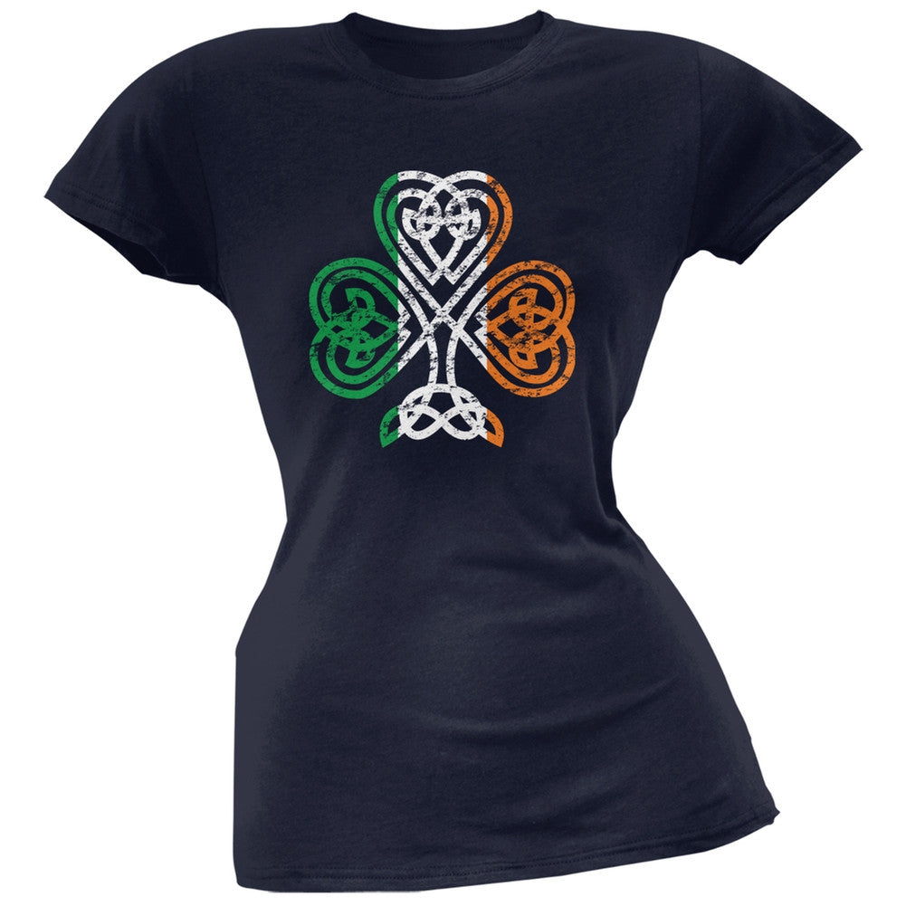 St. Patricks Day - Shamrock Knot Navy Soft Juniors T-Shirt Juniors T-Shirts Old Glory 2XL Blue