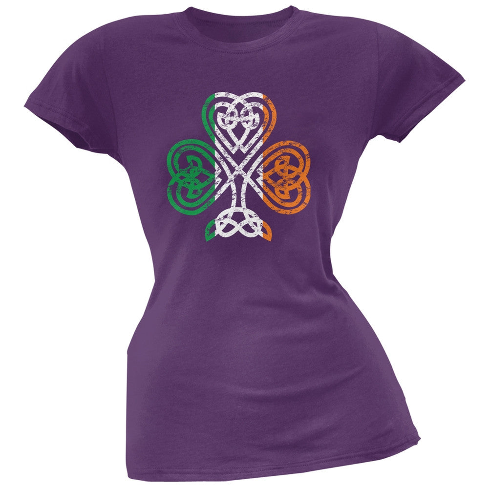 St. Patricks Day - Shamrock Knot Purple Soft Juniors T-Shirt Juniors T-Shirts Old Glory 2XL Purple