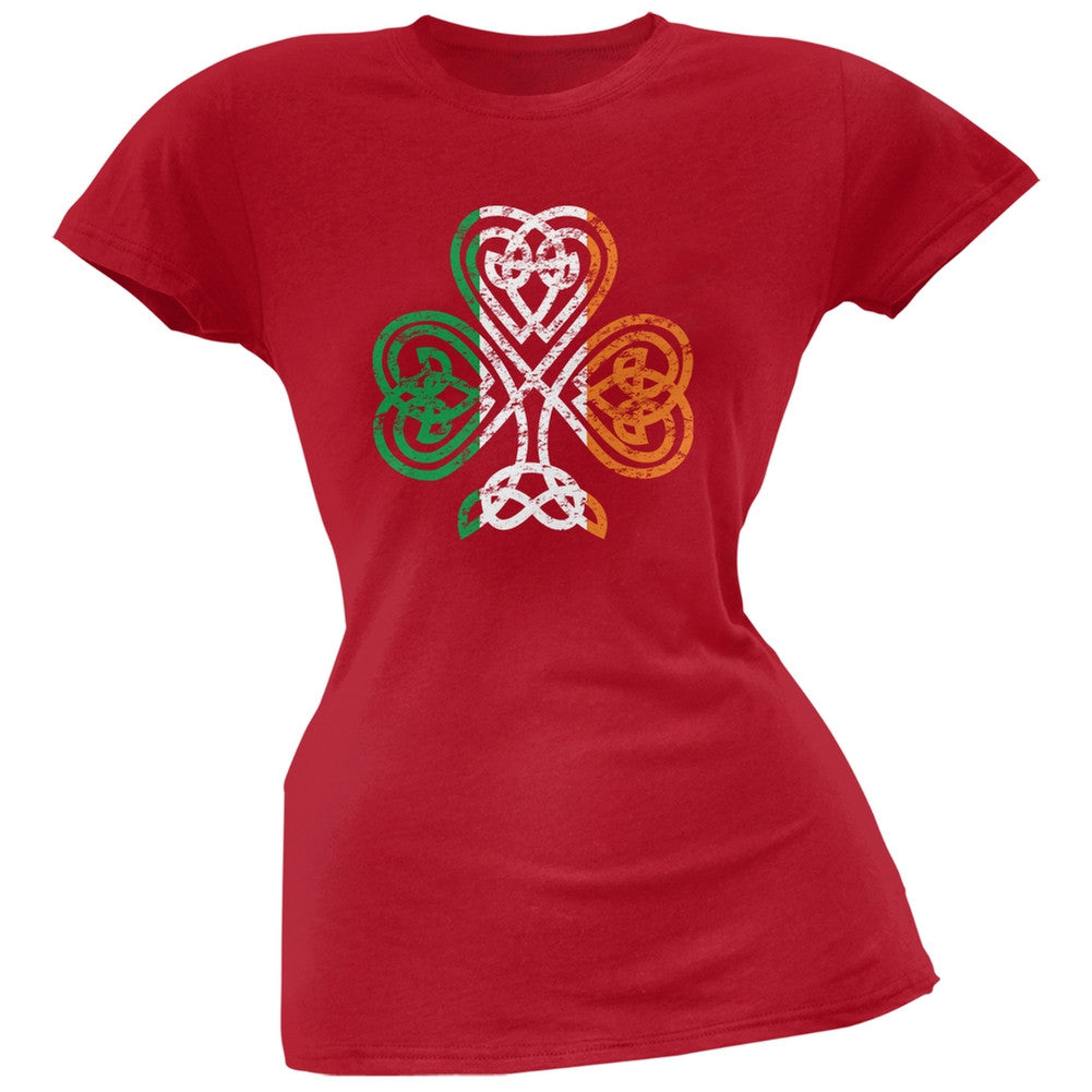 St. Patricks Day - Shamrock Knot Red Soft Juniors T-Shirt Juniors T-Shirts Old Glory 2XL Red