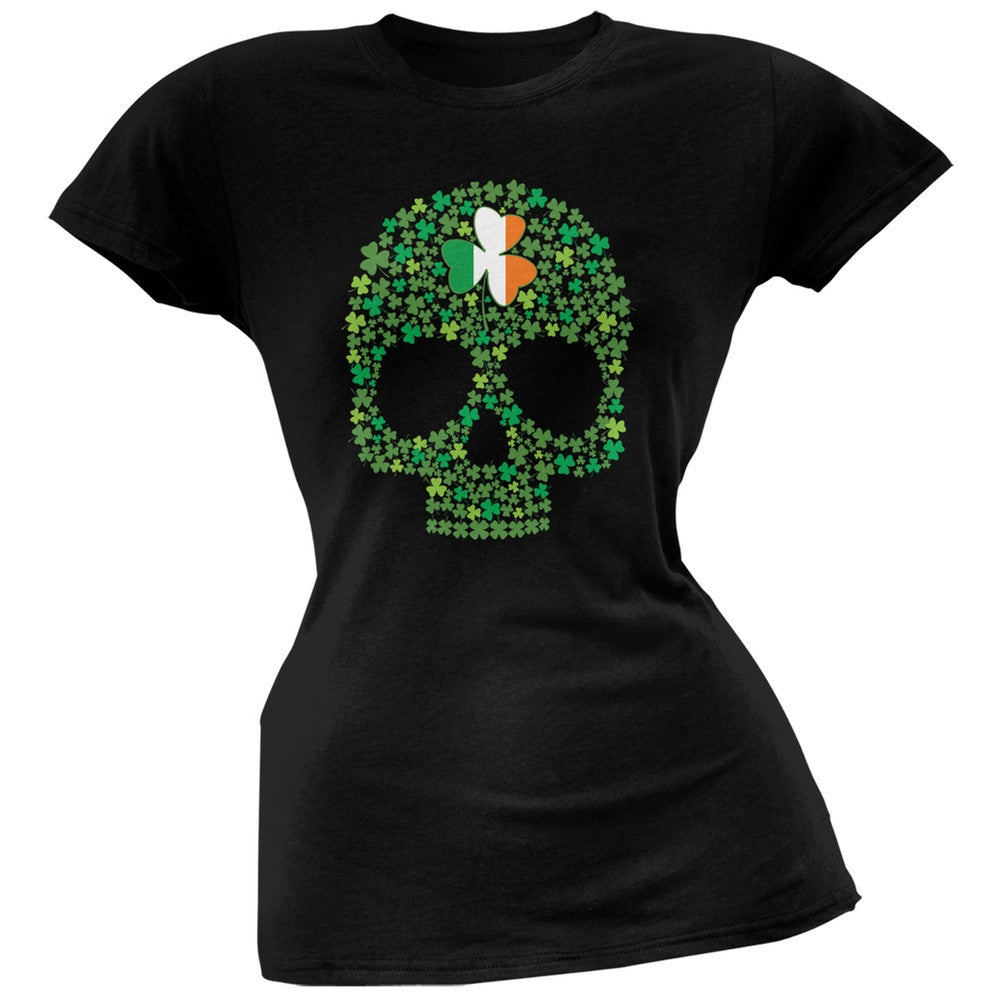 St. Patricks Day - Shamrock Skull Black Soft Juniors T-Shirt Juniors T-Shirts Old Glory 2XL Black