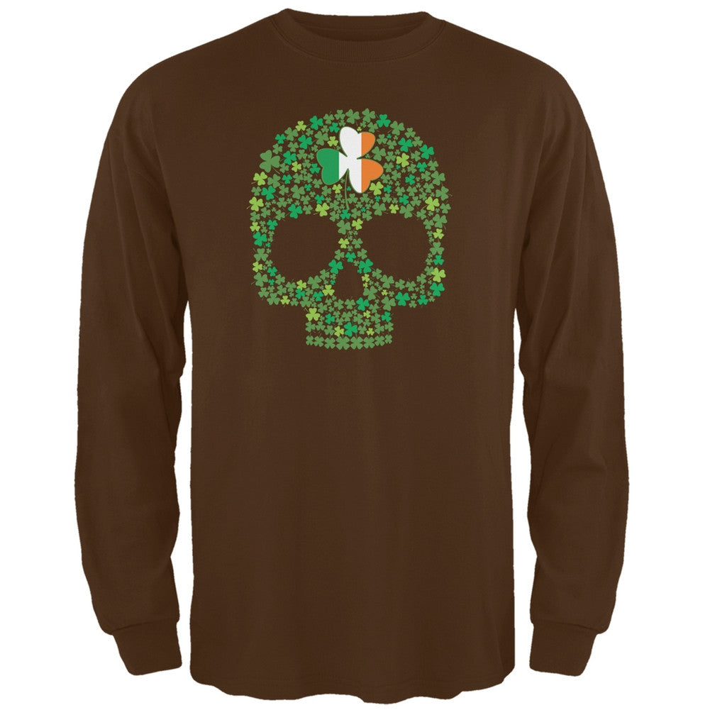 St. Patricks Day - Shamrock Skull Brown Adult Long Sleeve T-Shirt Men's Long Sleeves Old Glory 2XL Brown