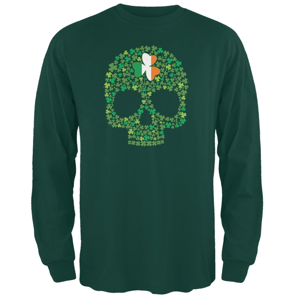St. Patricks Day - Shamrock Skull Forest Green Adult Long Sleeve T-Shirt Men's Long Sleeves Old Glory 2XL Green