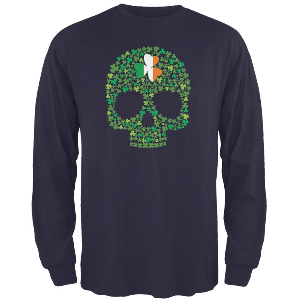 St. Patricks Day - Shamrock Skull Navy Adult Long Sleeve T-Shirt Men's Long Sleeves Old Glory 2XL Blue