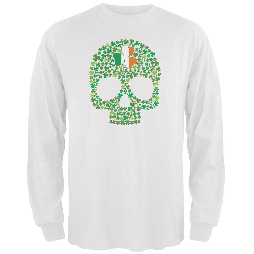 St. Patricks Day - Shamrock Skull White Adult Long Sleeve T-Shirt Men's Long Sleeves Old Glory 2XL White