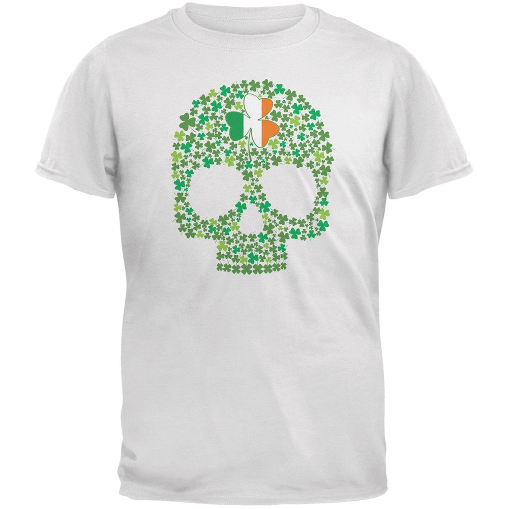 St. Patricks Day - Shamrock Skull White Adult T-Shirt Men's T-Shirts Old Glory 2XL White