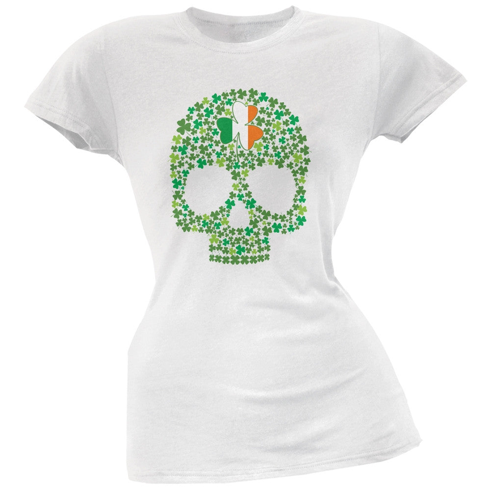 St. Patricks Day - Shamrock Skull White Soft Juniors T-Shirt Juniors T-Shirts Old Glory 2XL White