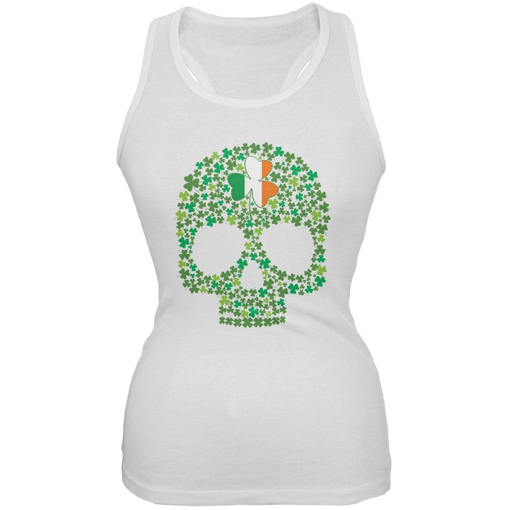 St. Patricks Day - Shamrock Skull White Soft Juniors Tank Juniors Tank Tops Old Glory 2XL White