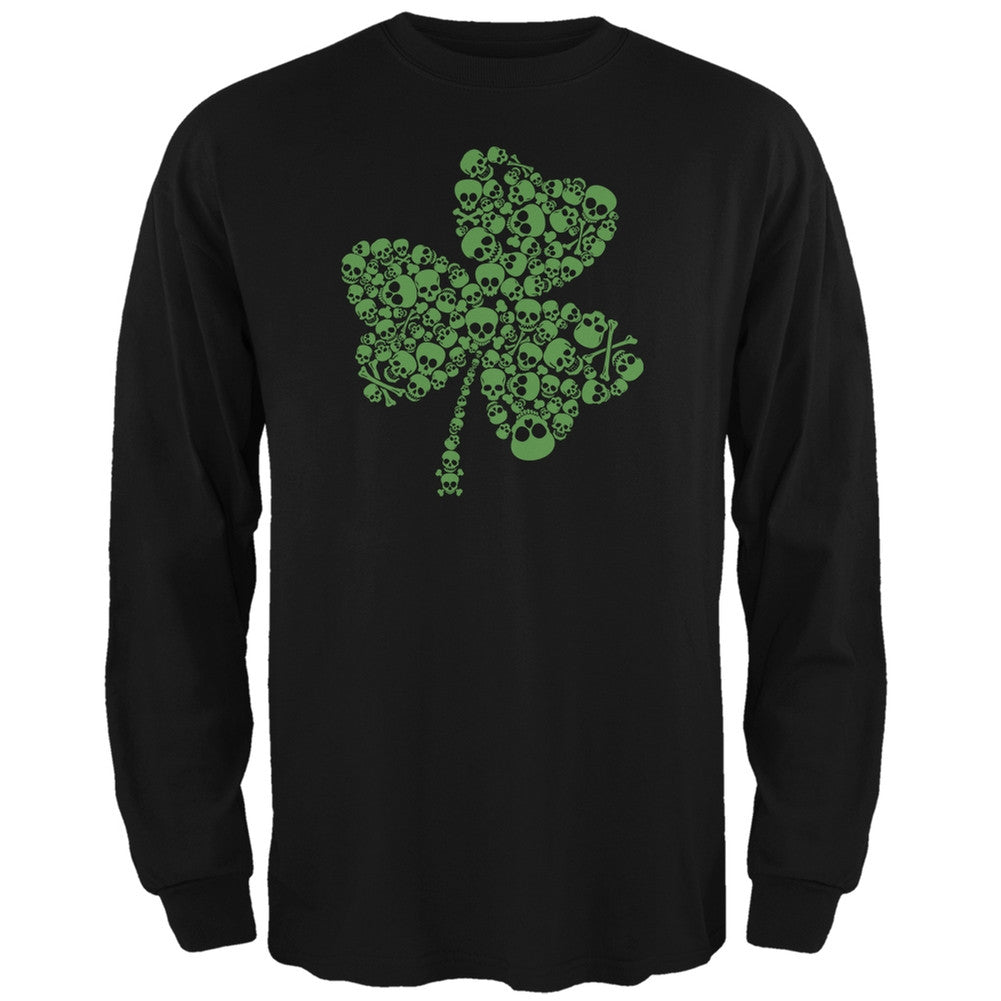 St. Patricks Day - Skull Shamrock Black Adult Long Sleeve T-Shirt Men's Long Sleeves Old Glory 2XL Black