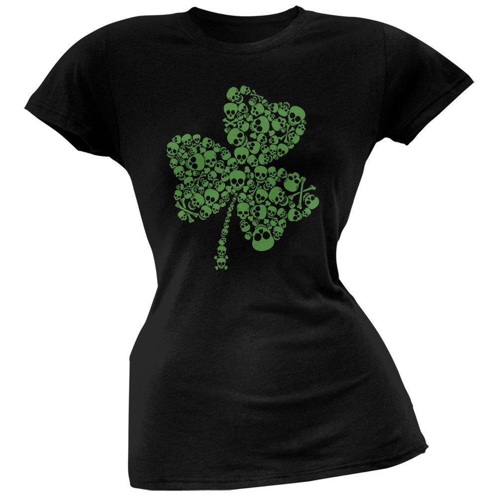 St. Patricks Day - Skull Shamrock Black Soft Juniors T-Shirt Juniors T-Shirts Old Glory 2XL Black