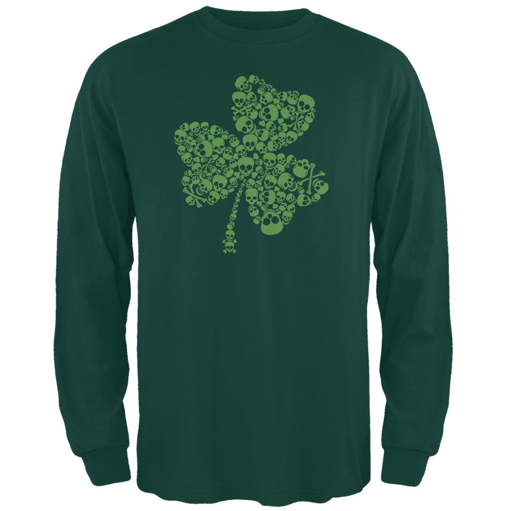 St. Patricks Day - Skull Shamrock Forest Green Adult Long Sleeve T-Shirt Men's Long Sleeves Old Glory 2XL Green