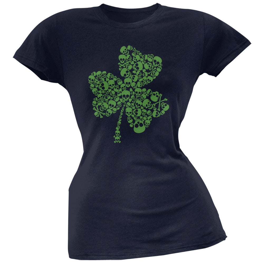 St. Patricks Day - Skull Shamrock Navy Soft Juniors T-Shirt Juniors T-Shirts Old Glory 2XL Blue