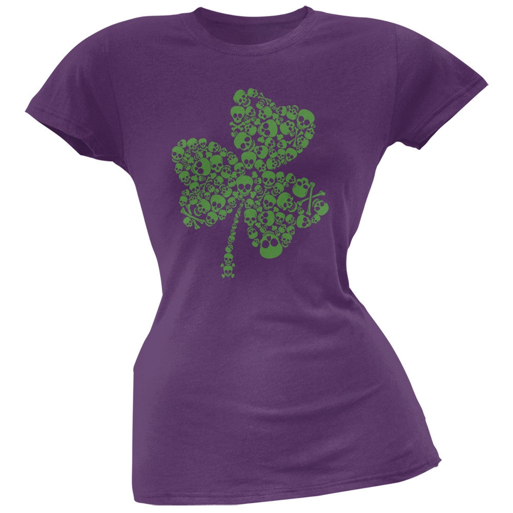 St. Patrick Day - Skull Shamrock Purple Soft Juniors T-Shirt Juniors T-Shirts Old Glory 2XL Purple