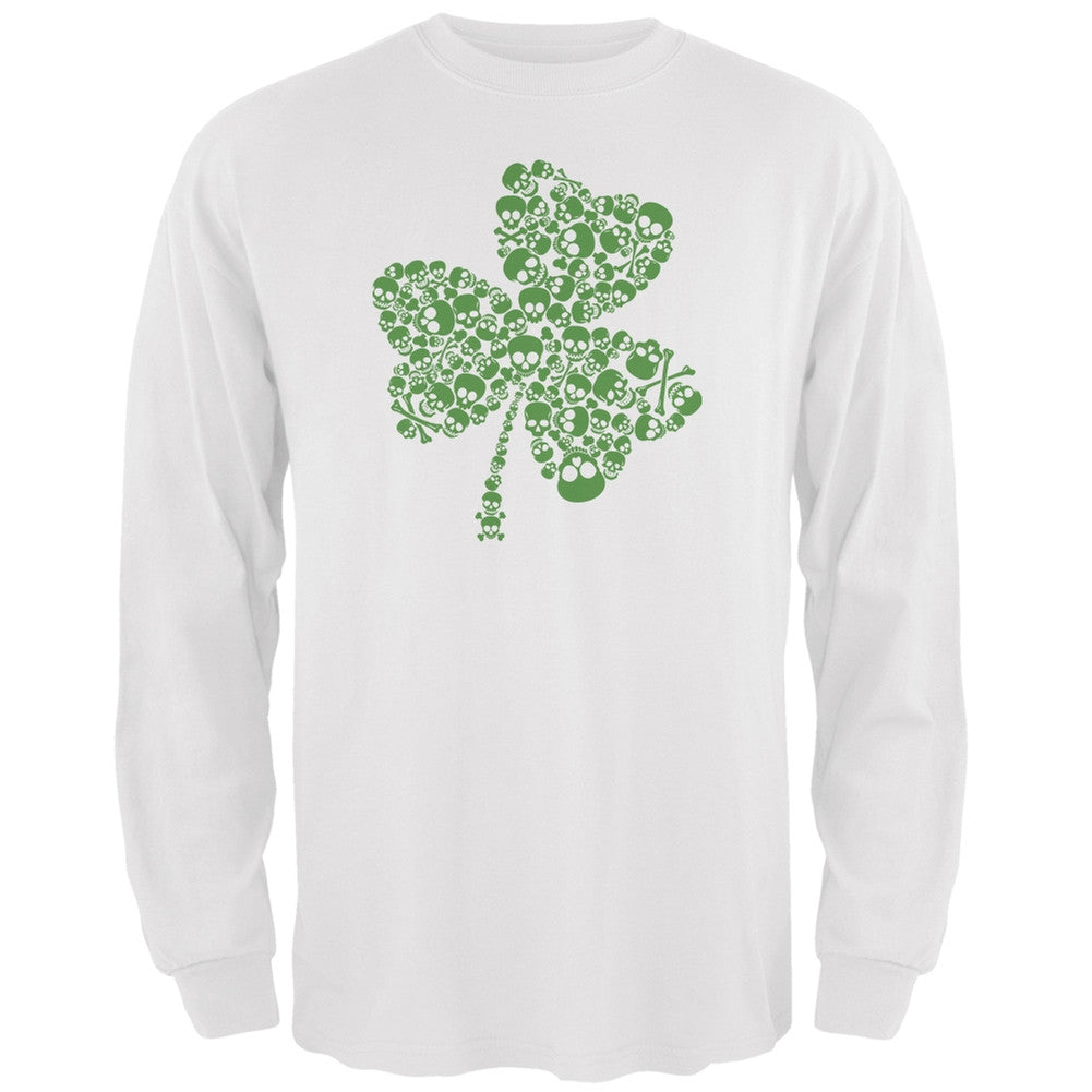 St. Patricks Day - Skull Shamrock White Adult Long Sleeve T-Shirt Men's Long Sleeves Old Glory 2XL White