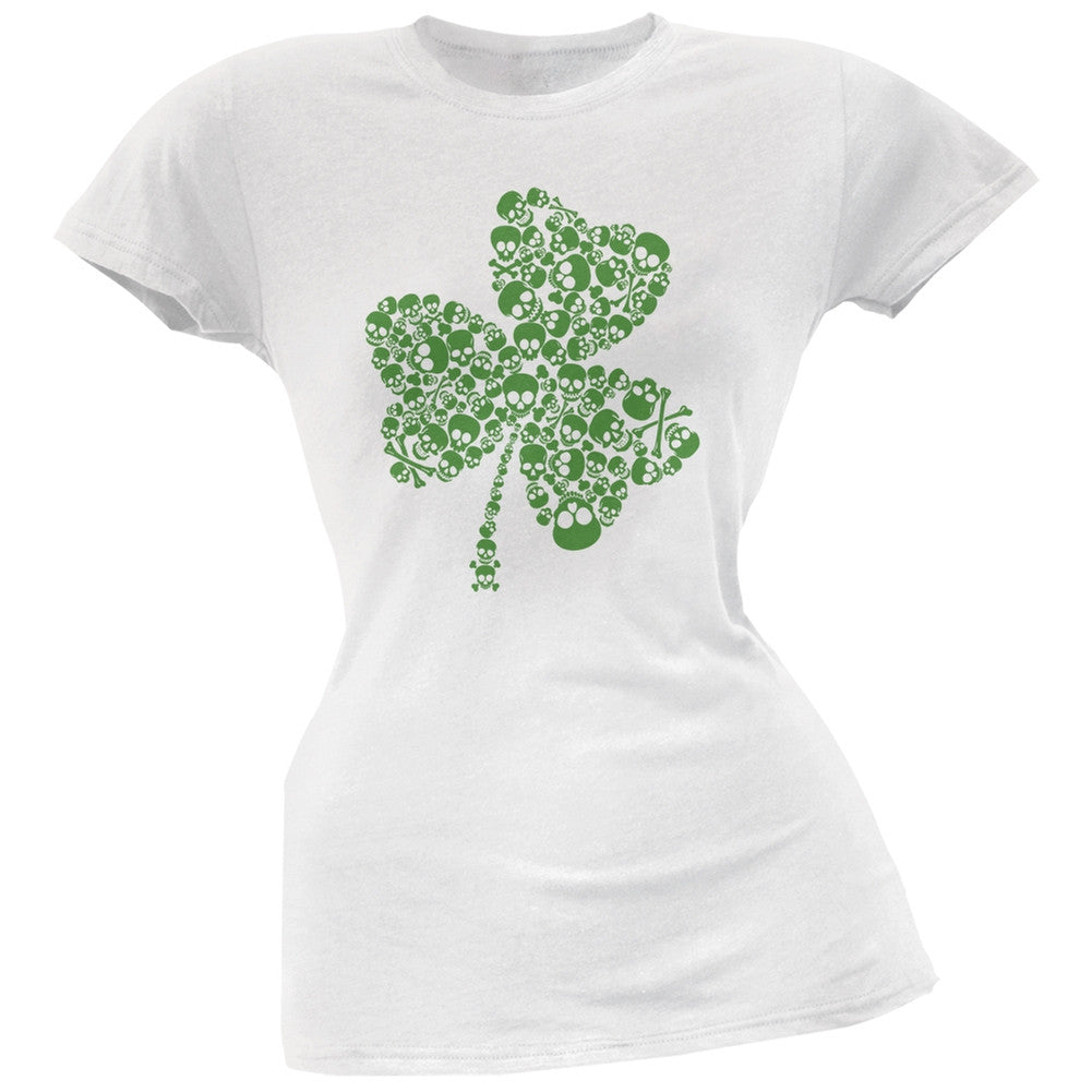 St. Patricks Day - Skull Shamrock White Soft Juniors T-Shirt Juniors T-Shirts Old Glory 2XL White