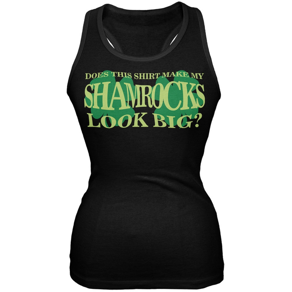 St. Patricks Day Big Irish Shamrocks Funny Black Junior Soft Tank Top Juniors Tank Tops Old Glory SM Black