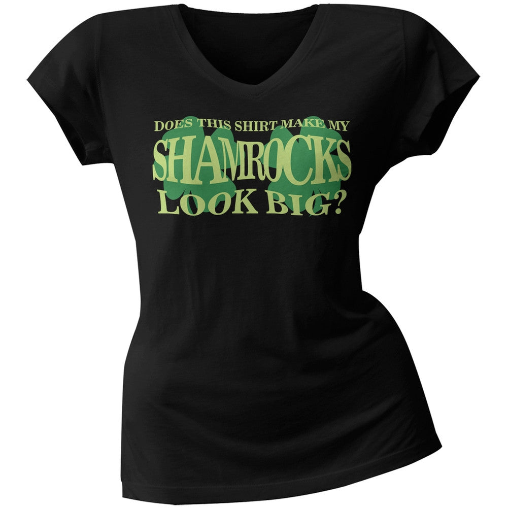 St. Patricks Day Big Irish Shamrocks Funny Black Junior V-Neck T-Shirt Juniors T-Shirts Old Glory 2XL Black