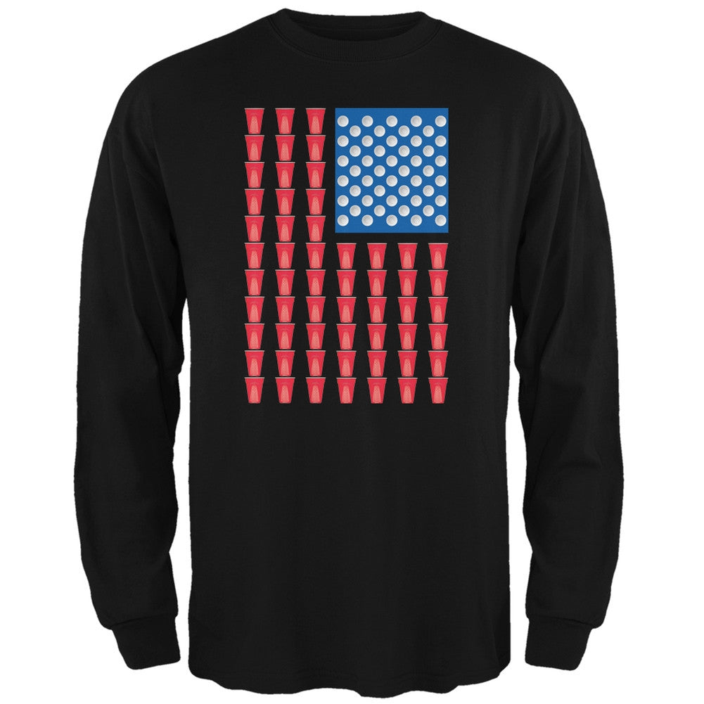 St. Patricks Day - American Flag Party Cups Black Adult Long Sleeve T-Shirt Men's Long Sleeves Old Glory 2XL Black