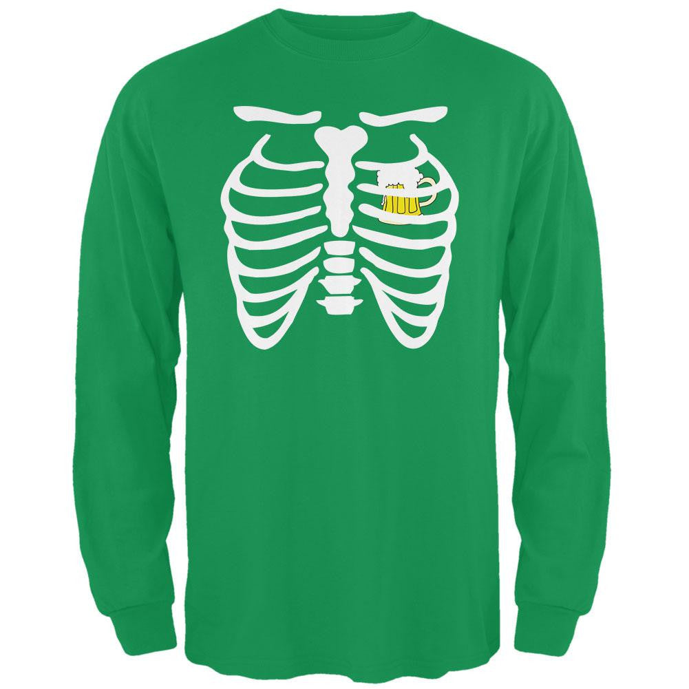 St. Patrick's Day - Beer Mug Heart Skeleton Irish Green Adult Long Sleeve T-Shirt Men's Long Sleeves Old Glory 2XL Green