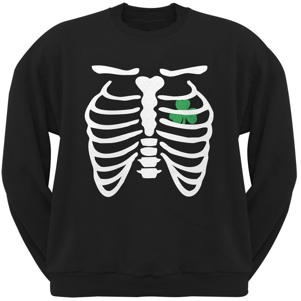 St. Patrick's Day - Shamrock Heart Skeleton Black Adult Sweatshirt Men's Sweatshirts Old Glory 2XL Black