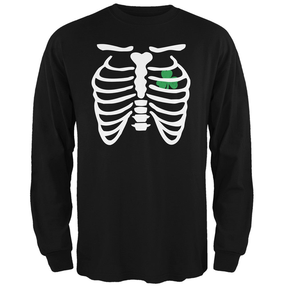 St. Patrick's Day - Shamrock Heart Skeleton Black Adult Long Sleeve T-Shirt Men's Long Sleeves Old Glory 2XL Black