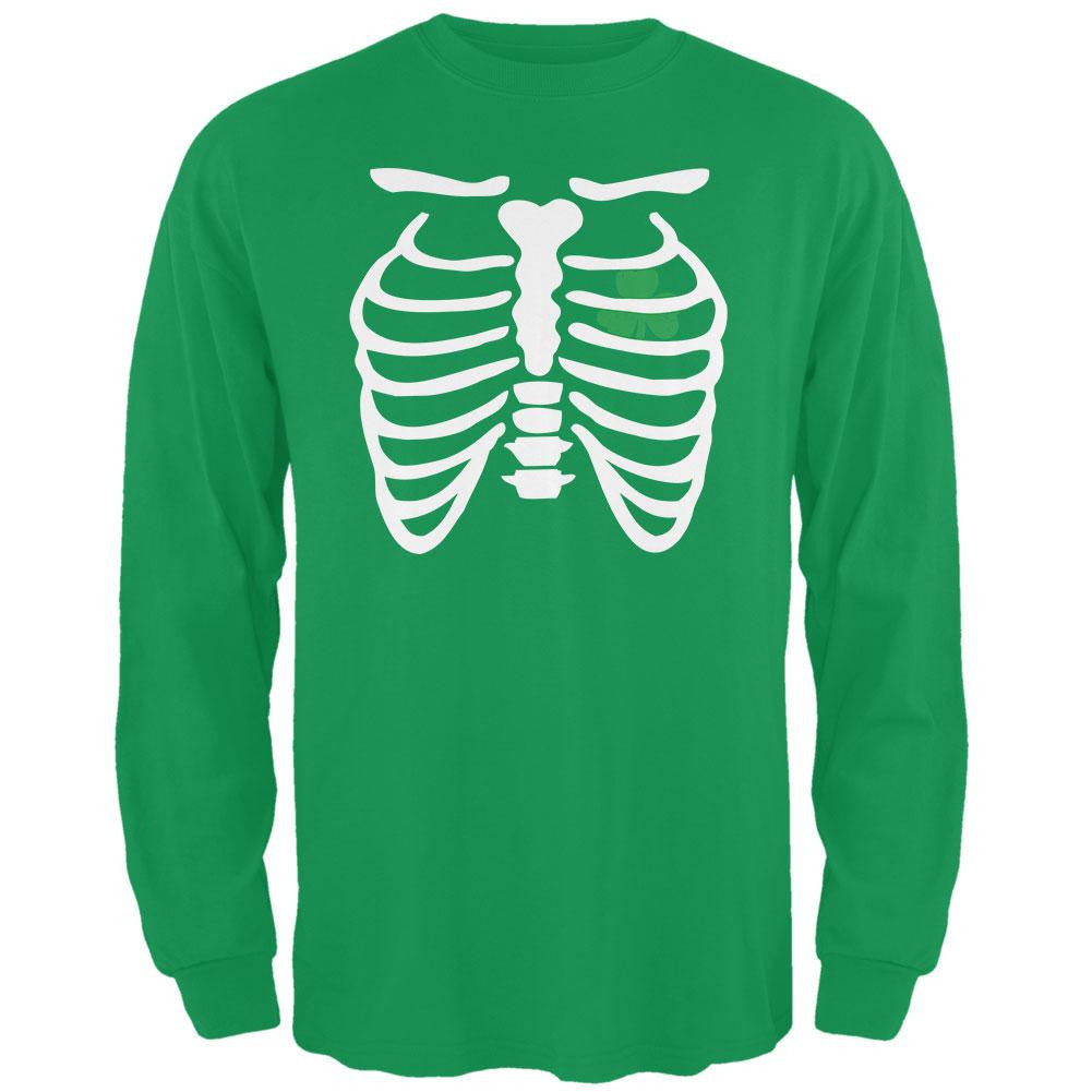 St. Patrick's Day - Shamrock Heart Skeleton Irish Green Adult Long Sleeve T-Shirt Men's T-Shirts Old Glory 2XL Green