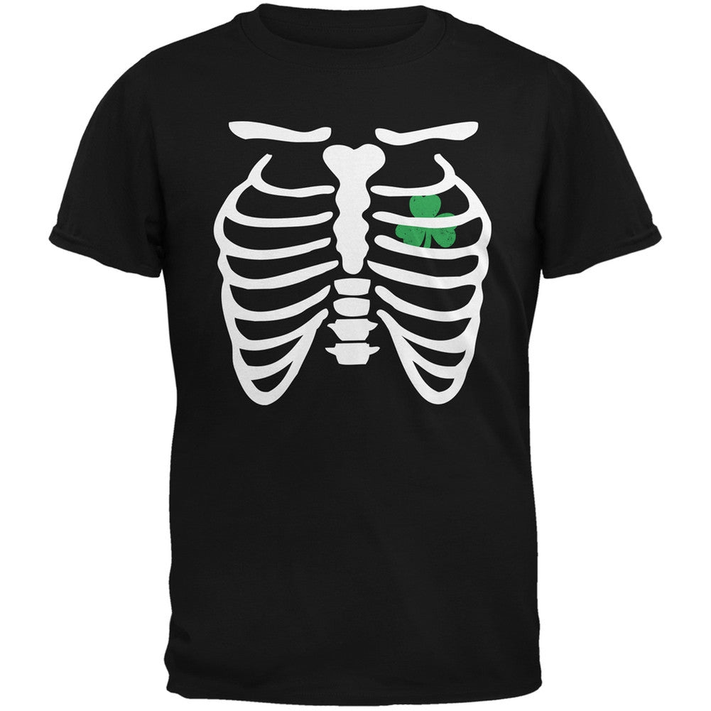 St. Patrick's Day - Shamrock Heart Skeleton Black Adult T-Shirt Men's T-Shirts Old Glory 2XL Black