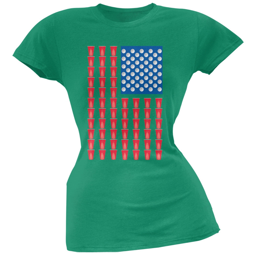St. Patricks Day - American Flag Party Cups Kelly Green Soft Juniors T-Shirt Juniors T-Shirts Old Glory 2XL Green