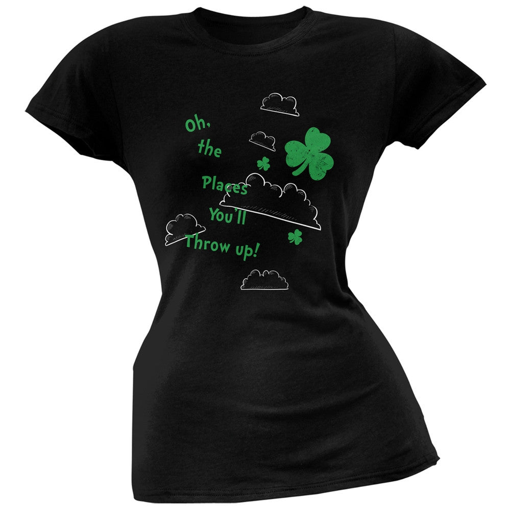St. Patrick's Day - Oh The Places Black Juniors Soft T-Shirt Juniors T-Shirts Old Glory 2XL Black