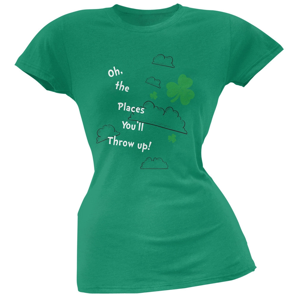 St. Patrick's Day - Oh The Places Kelly Green Juniors Soft T-Shirt Juniors T-Shirts Old Glory 2XL Green