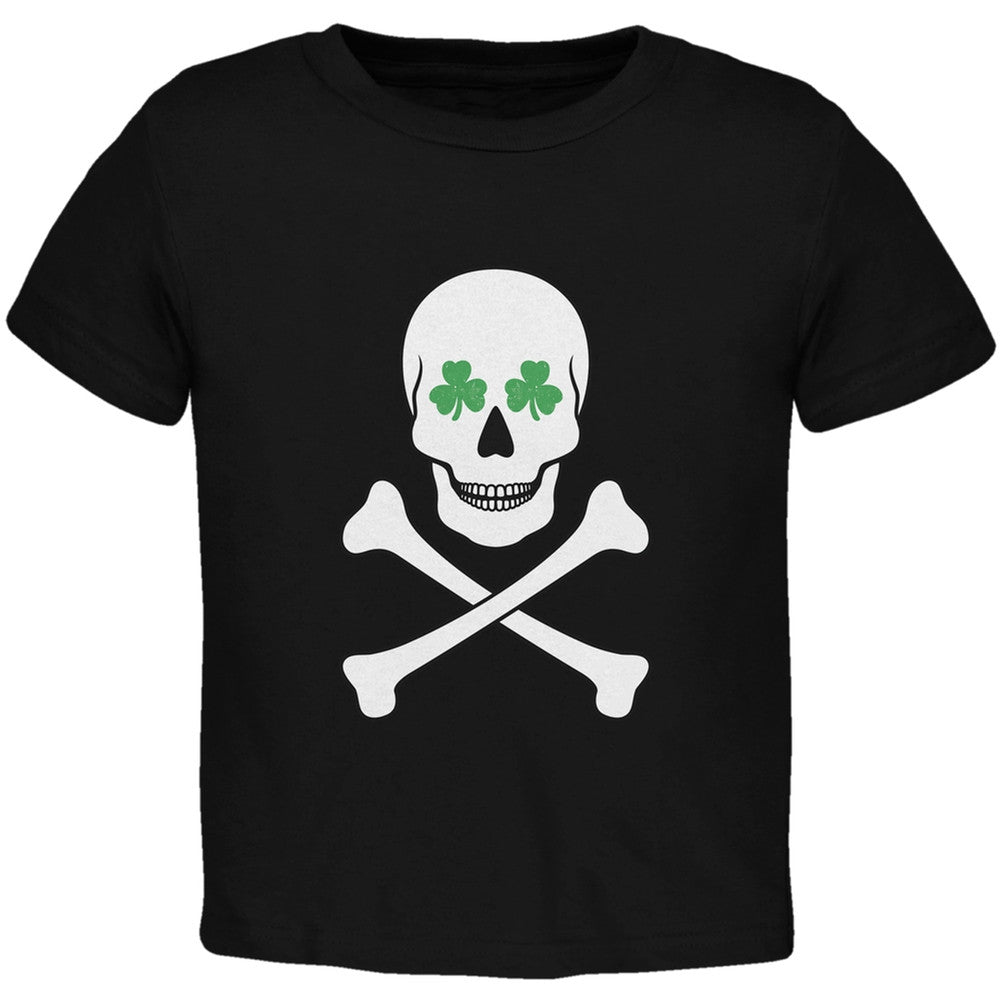 St. Patrick's Day - Skull & Crossbones Shamrock Eyes Black Toddler T-Shirt Toddler T-Shirts Old Glory 2T Black
