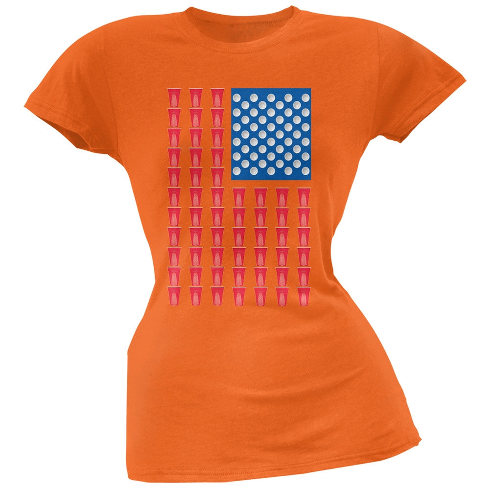 St. Patricks Day - American Flag Party Cups Orange Soft Juniors T-Shirt Juniors T-Shirts Old Glory 2XL Orange