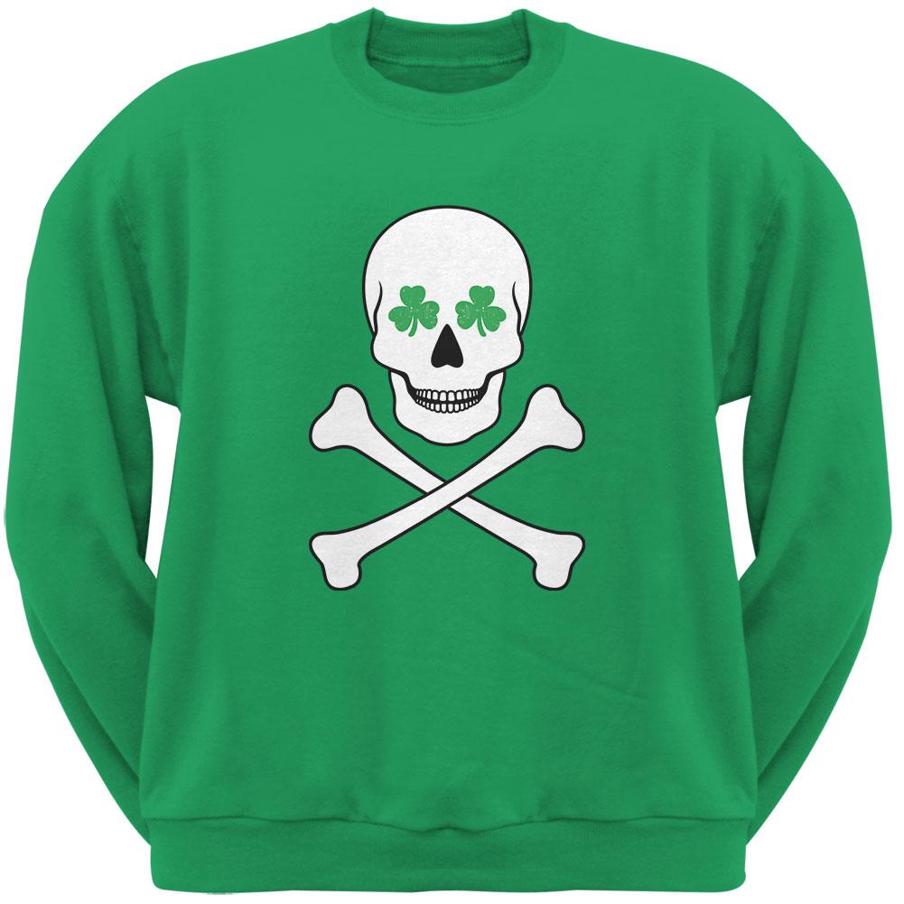 St. Patrick's Day - Skull & Crossbones Shamrock Eyes Irish Green Adult Sweatshirt Men's Sweatshirts Old Glory 2XL Green