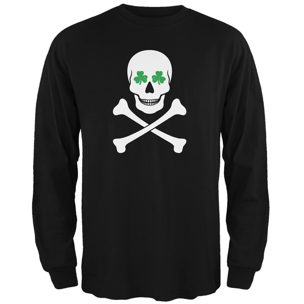 St. Patrick's Day - Skull & Crossbones Shamrock Eyes Black Adult Long Sleeve T-Shirt Men's Long Sleeves Old Glory 2XL Black