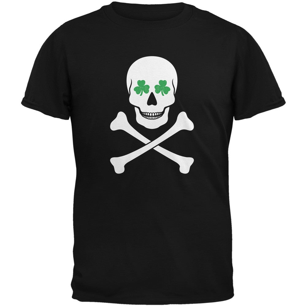 St. Patrick's Day - Skull & Crossbones Shamrock Eyes Black Adult T-Shirt Men's T-Shirts Old Glory 2XL Black