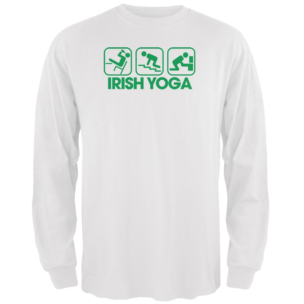 St. Patrick's Day - Irish Yoga White Adult Long Sleeve T-Shirt Men's Long Sleeves Old Glory 2XL White