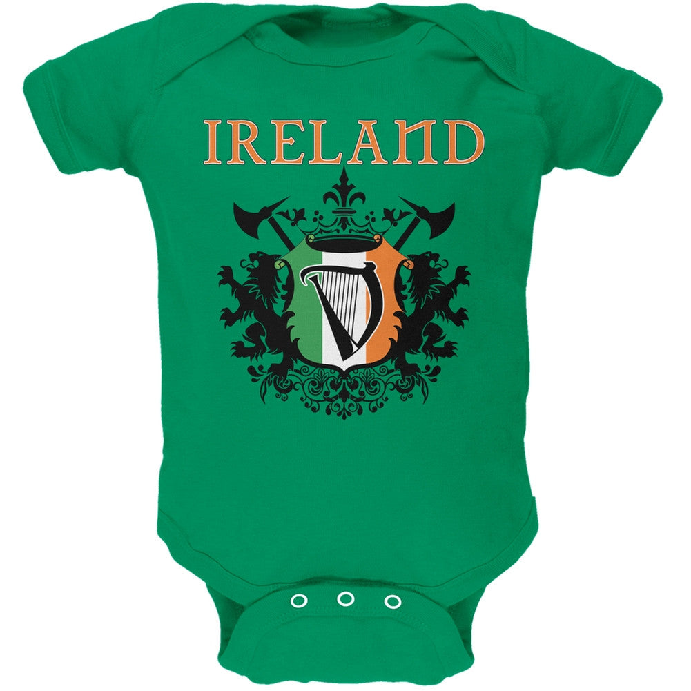 St. Patricks Day - Heraldic Irish Harp Kelly Green Soft Baby One Piece Baby One Piece Old Glory 0-3M Green