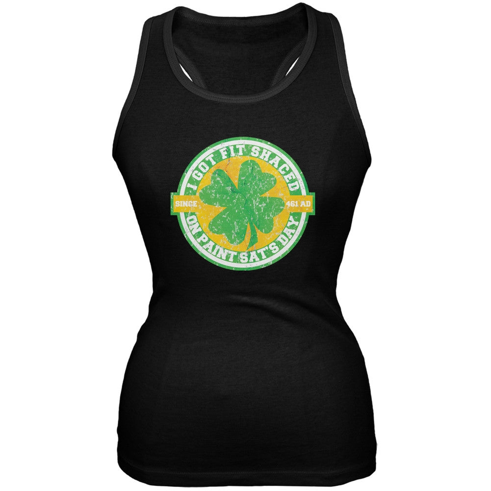 St. Patricks Day - Fit Shaced Funny Black Juniors Soft Tank Top Juniors Tank Tops Old Glory 2XL Black