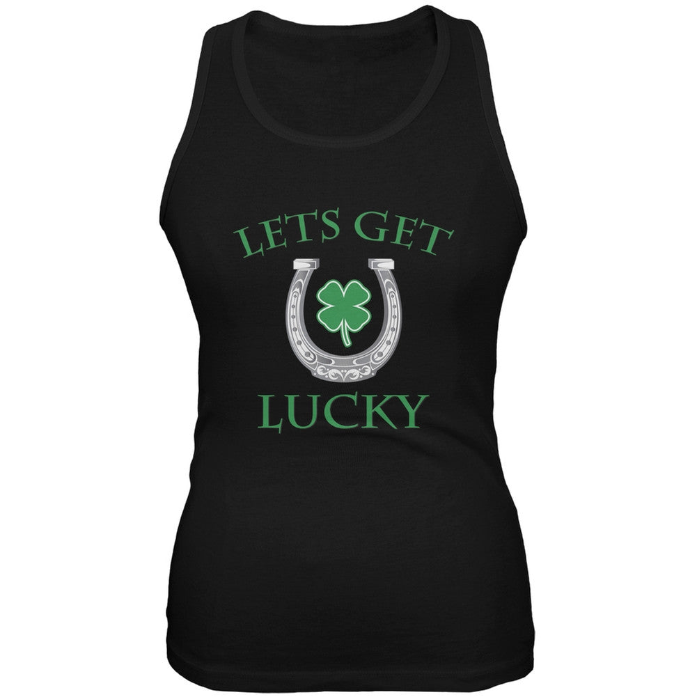 St. Patricks Day - Lets Get Lucky Black Soft Juniors Tank Juniors Tank Tops Old Glory 2XL Black