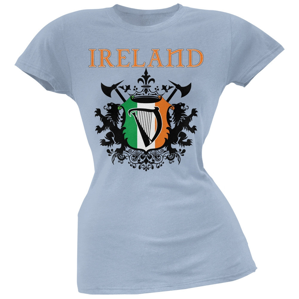 St. Patricks Day - Heraldic Irish Harp Light Blue Soft Juniors T-Shirt Juniors T-Shirts Old Glory 2XL Blue