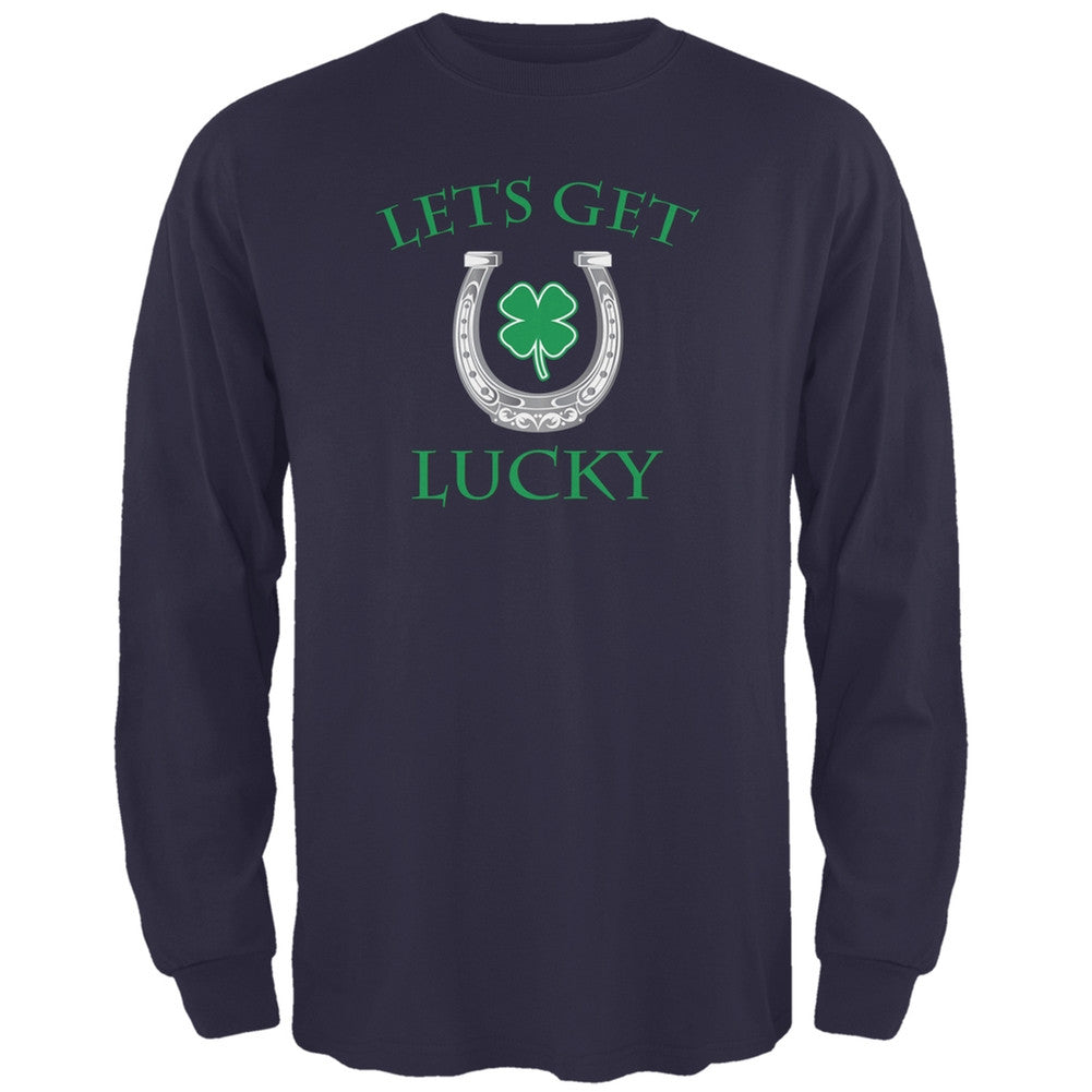 St. Patricks Day - Lets Get Lucky Navy Adult Long Sleeve T-Shirt Men's Long Sleeves Old Glory 2XL Blue
