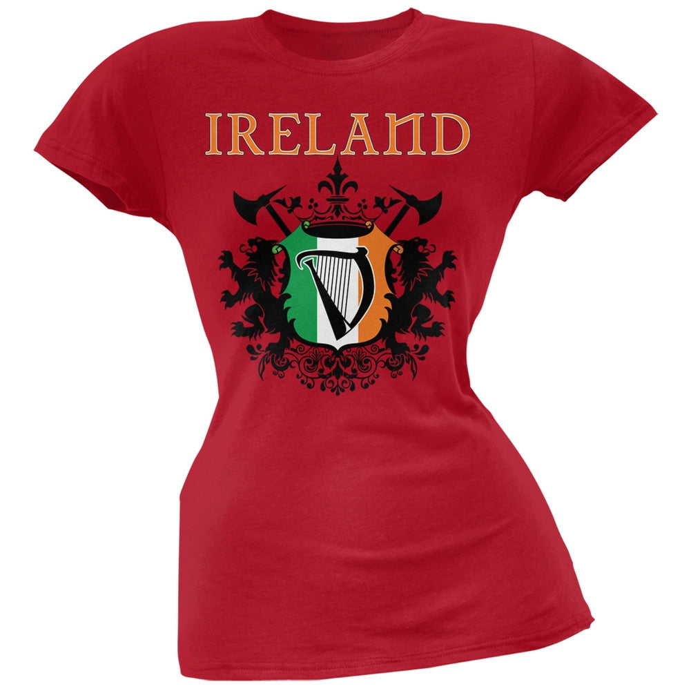 St. Patricks Day - Heraldic Irish Harp Red Soft Juniors T-Shirt Juniors T-Shirts Old Glory 2XL Red