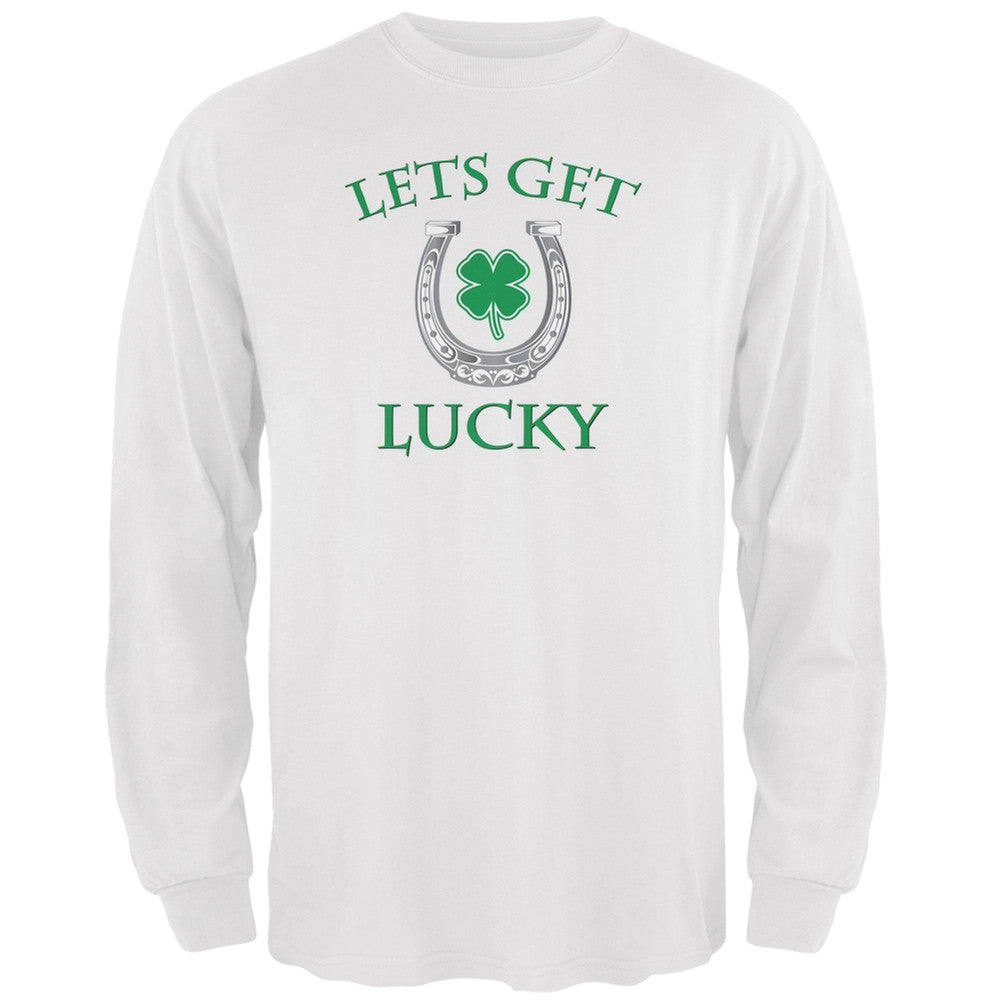 St. Patricks Day - Lets Get Lucky White Adult Long Sleeve T-Shirt Men's Long Sleeves Old Glory 2XL White