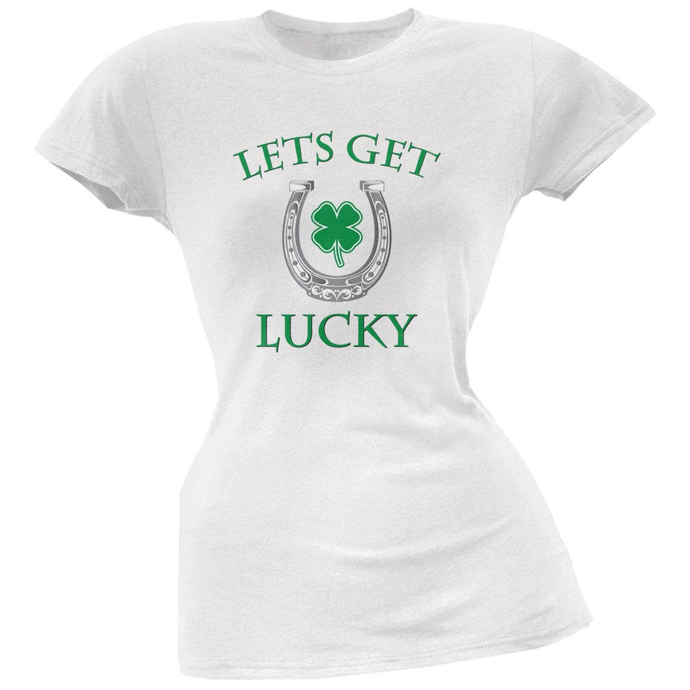 St. Patricks Day - Lets Get Lucky White Soft Juniors T-Shirt Juniors T-Shirts Old Glory 2XL White